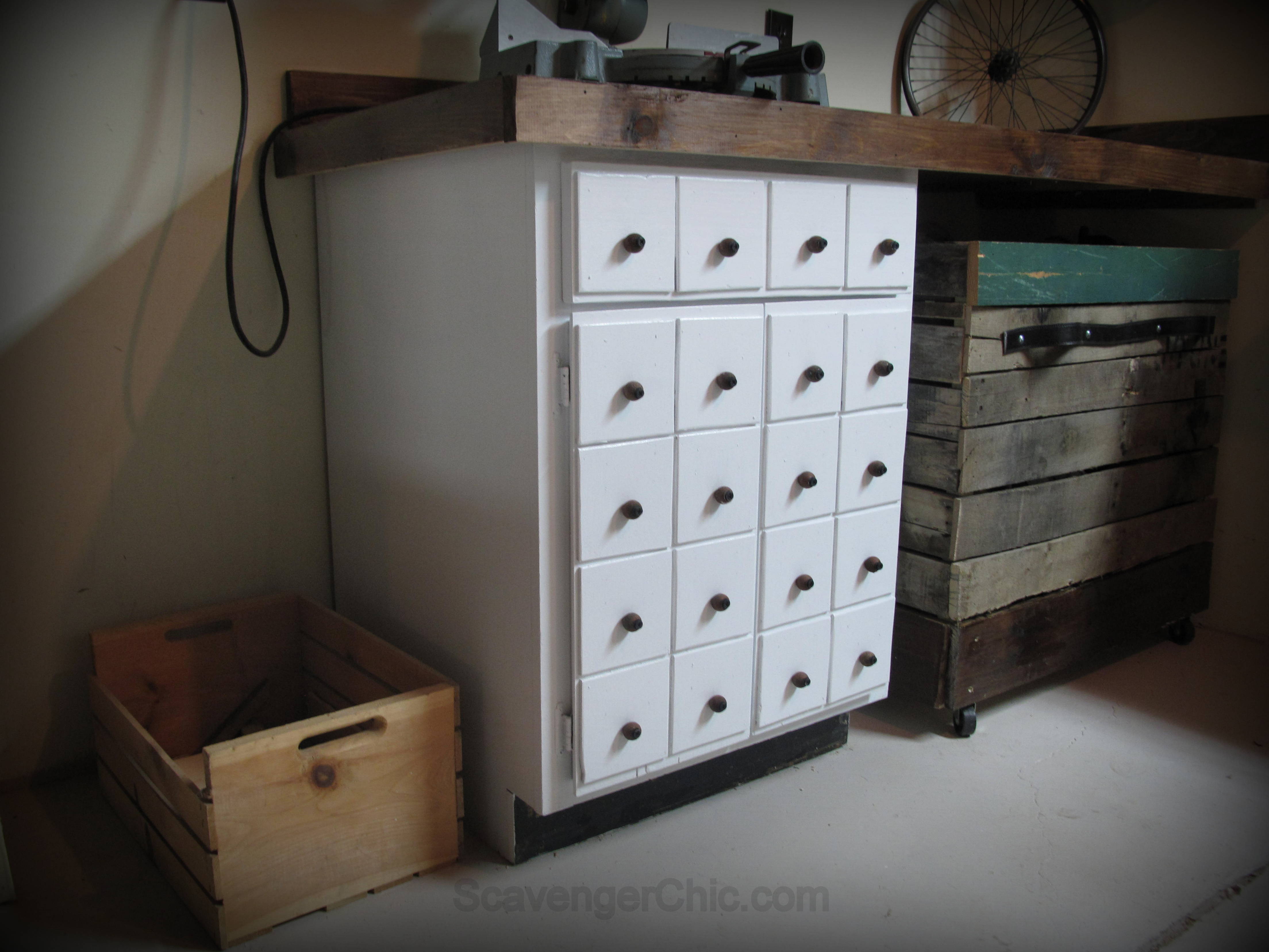 Faux Apothecary Cabinet Workshop Storage Scavenger Chic